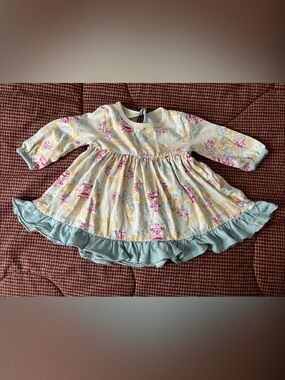 Burt's Bees Cream Floral Baby Dress with Light Blue Trim
